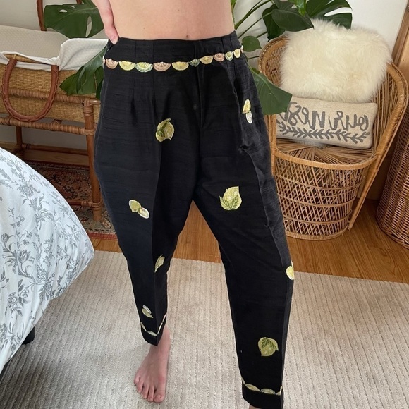 Vintage Citrus Embroidered Silk Pants - Picture 3 of 5